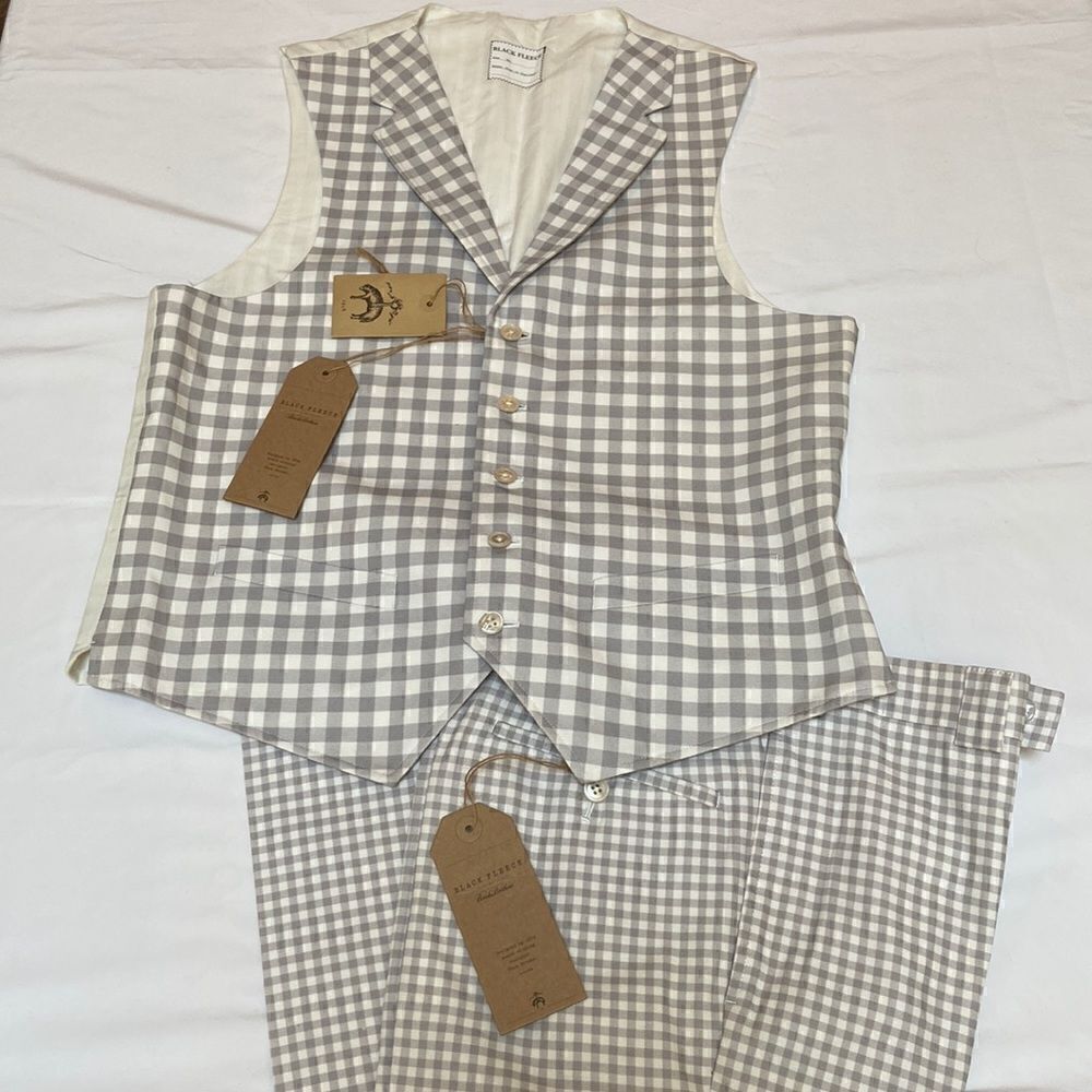 Brook Brothers Black Fleece Vest Suite Size XXS Plaid-New